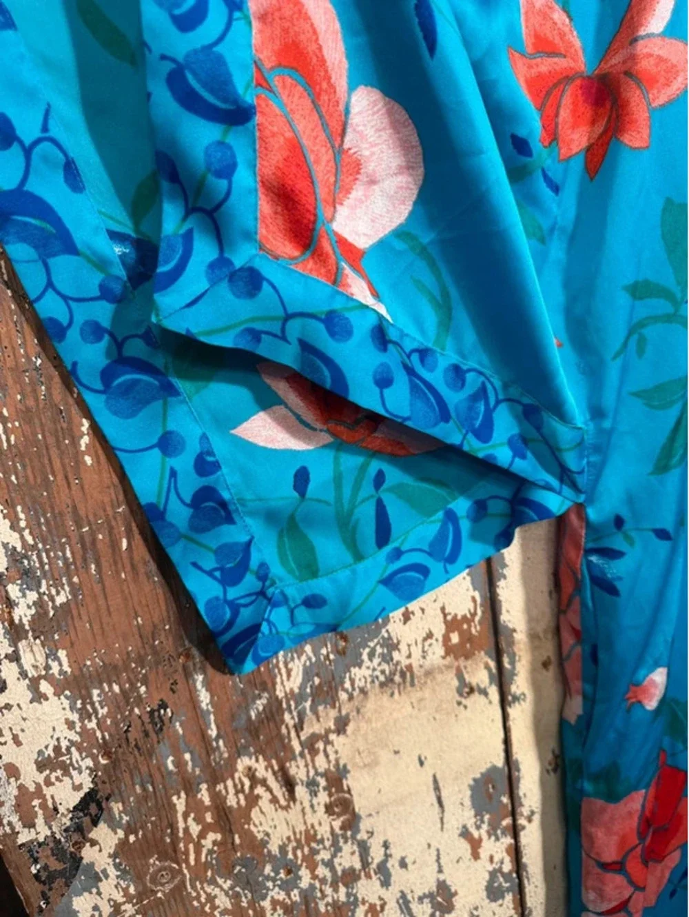 Natori blue Floral Butterfly Caftan Maxi size XL